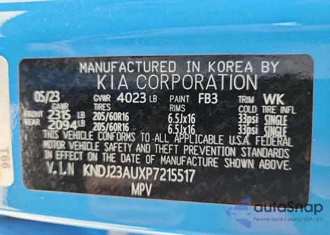 2023 Kia Soul Lx z USA, uszkodzony, nr VIN KNDJ23AUXP7215517